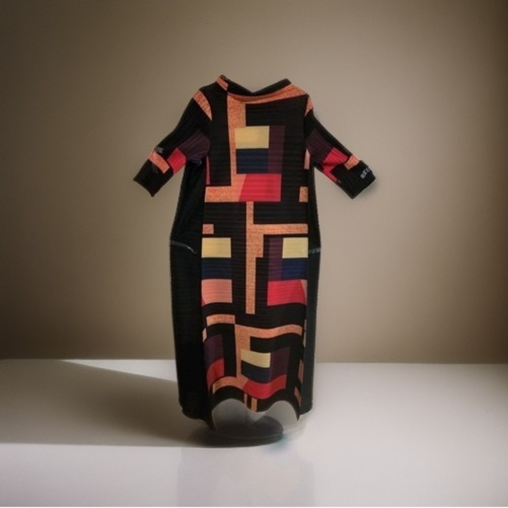 Elegant Miyake Style Pleated Maxi Geometric Vintage womens dress 60"L